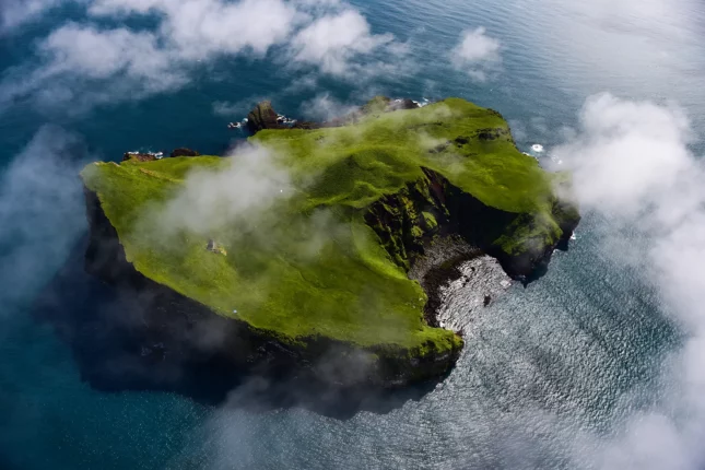 Aerial view of beautiful small island in Vestmannaeyjar