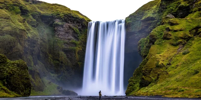 Breathtaking and powerful Skogafoss waterfall in Iceland