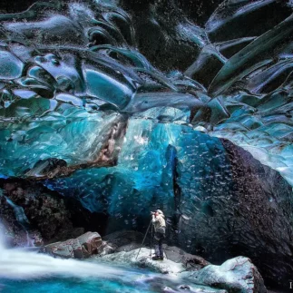 Exploring ice caves in Iceland