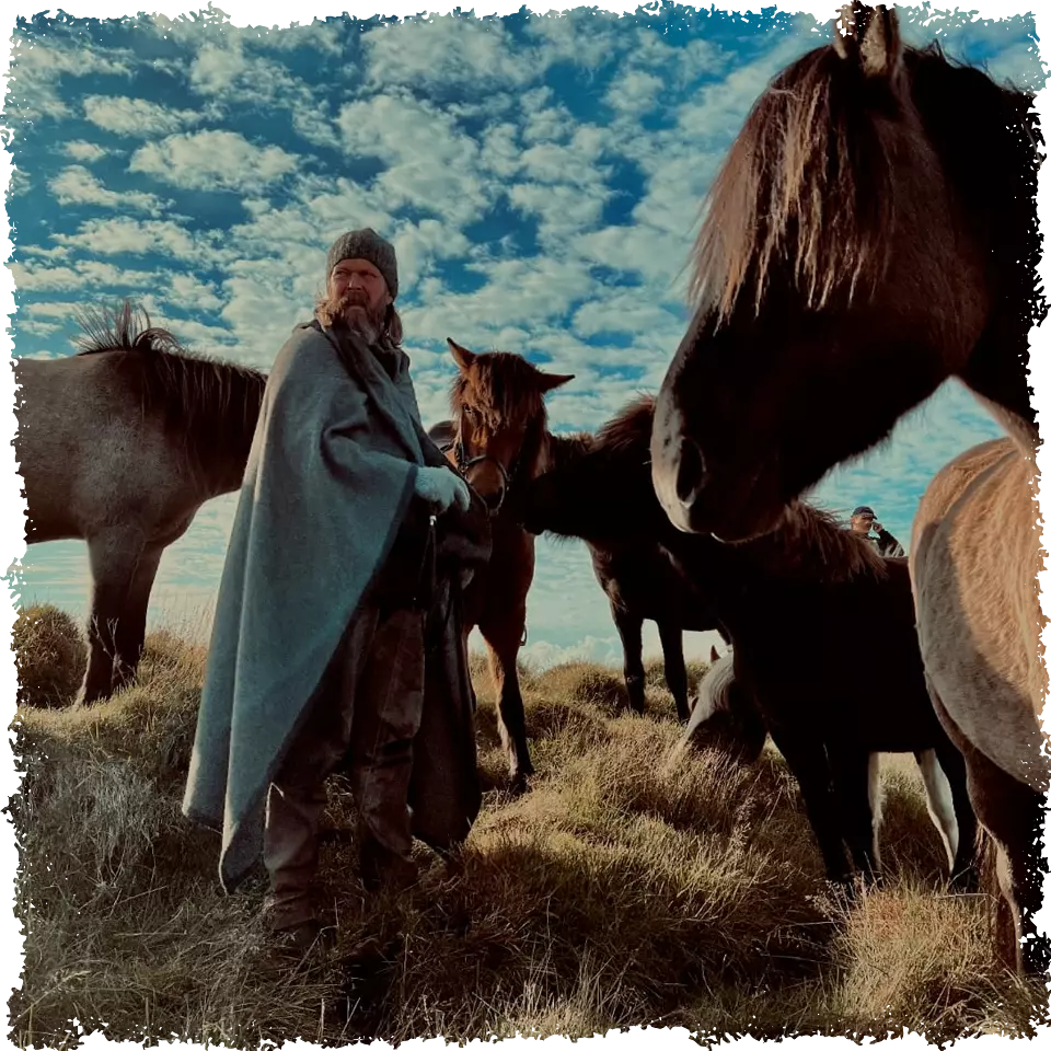 Hordur Bender with his horses at Mr Iceland farm