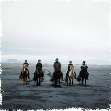 Mr Iceland and guests during the horseback tour at the Black Sand Beach