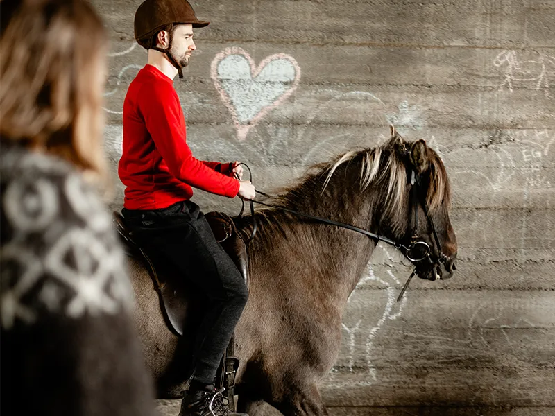 Mr Iceland horseback lesson before riding