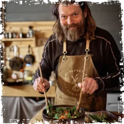 Mr Iceland preparing salads for dinner